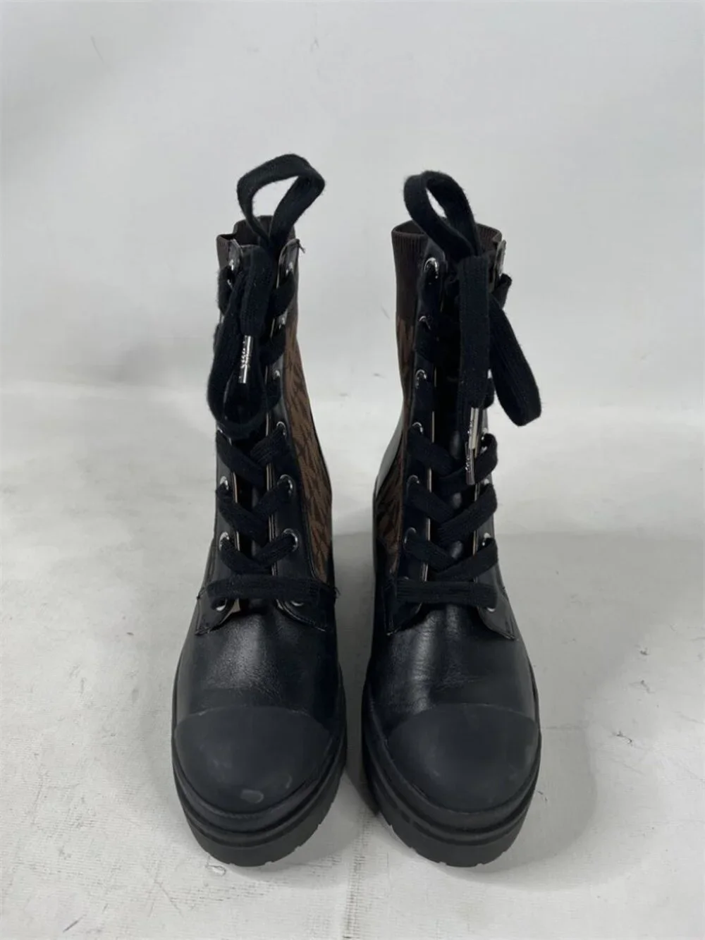MICHAEL MICHAEL KORS Brea Leather and Logo Jacquard Combat Boot Size 6